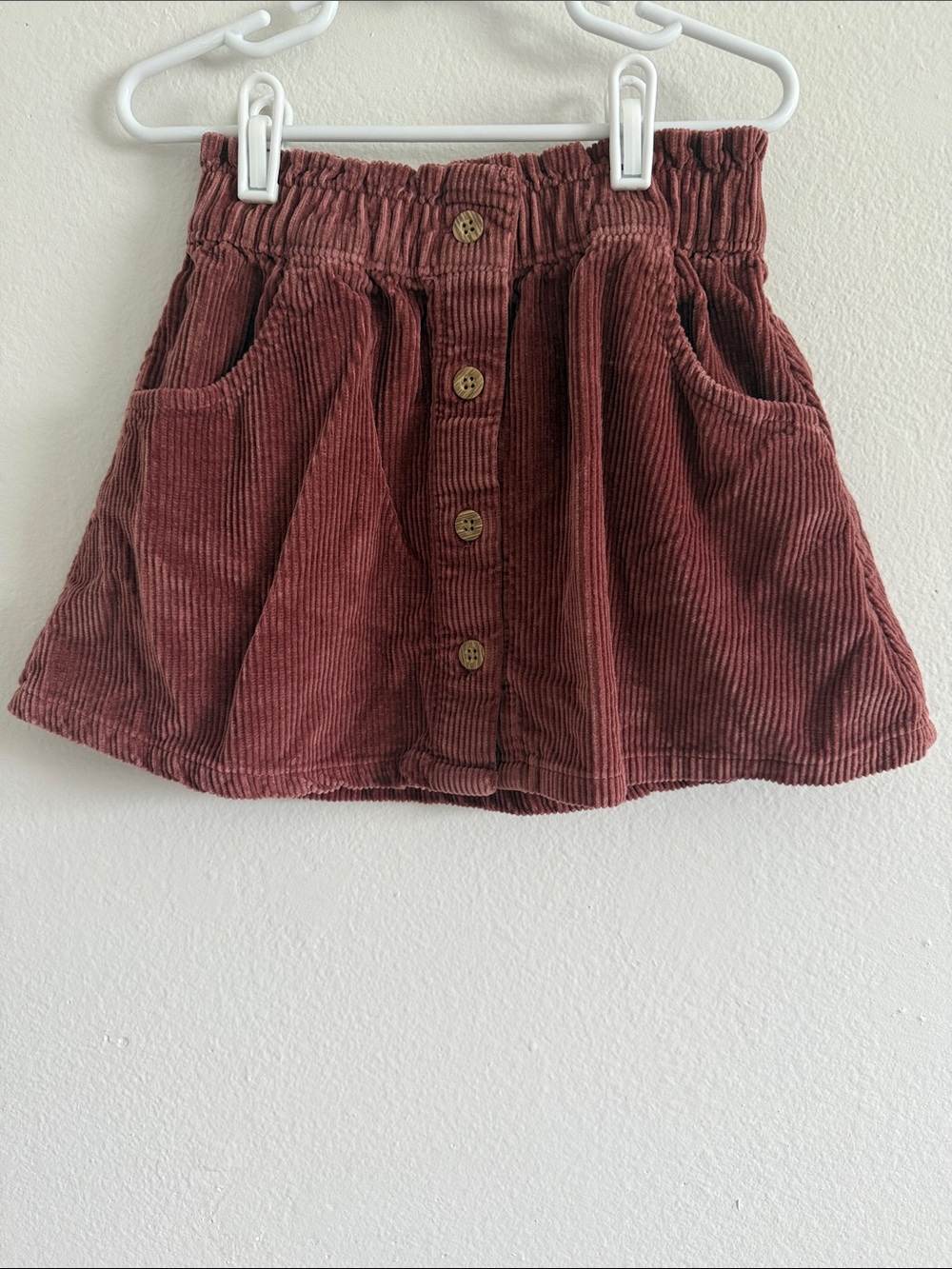 Girls' Button-Front Corduroy Skirt in Dusty Brick Red